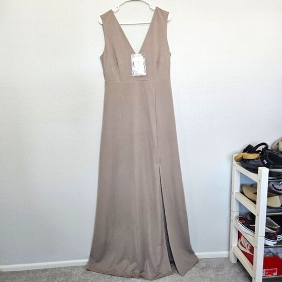 NWT Birdy Grey | Shamin Long Dress With Leg Slit In Taupe, Womens XL - Picture 4 of 10
